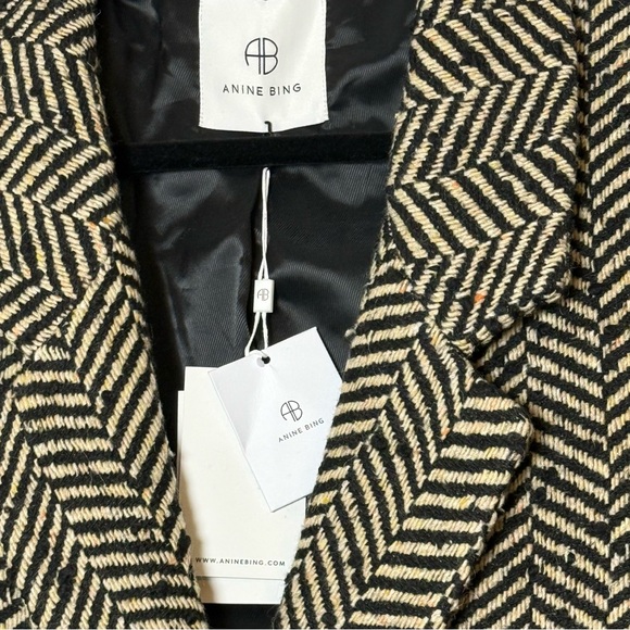 Anine Bing Diana Blazer Fishbone Herringbone Wool Blend Blazer Large NWT - Picture 8 of 16